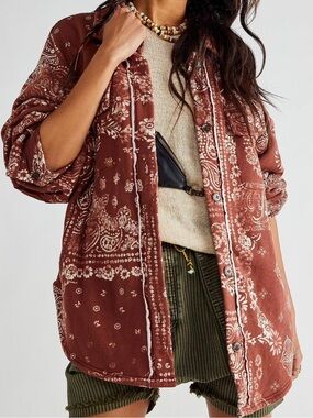 Free People West Coast Ruby Jacket in Copper Bandana Shacket
